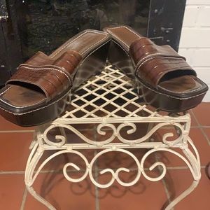 Donald Pliner brown crocodile print wedges